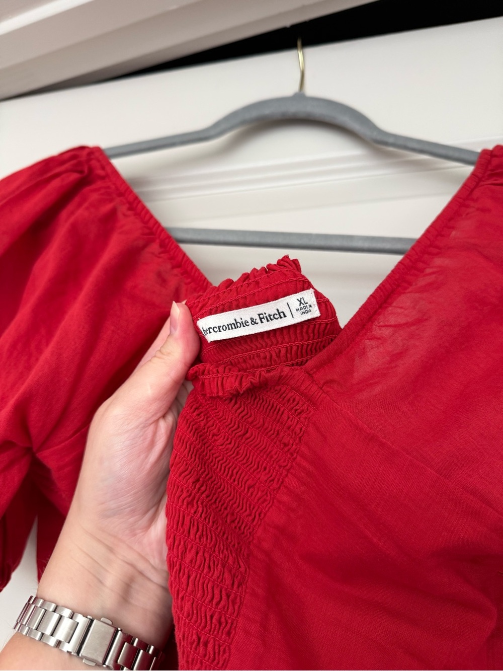 Abercrombie & Fitch Red Puff-Sleeve Square-Neck Midi Dress - Picture 5 of 5